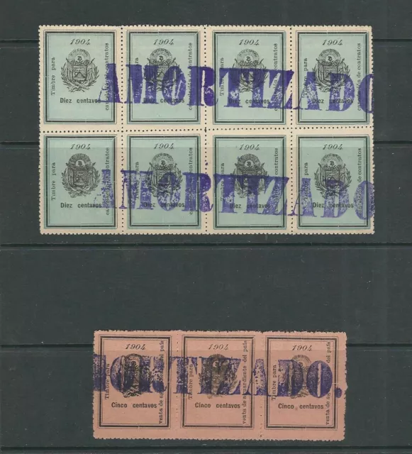 SALVADAO 1904 REVENUE stamps two blocks overprinted AMORTAZADO