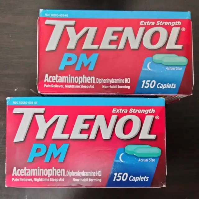 Lot of 2 TYLENOL PM - EXTRA STRENGTH - 150 CAPLETS - EXP 10/2023+ Lot of 2 TYLENOL PM - EXTRA STRENGTH - 150 CAPLETS - EXP 10/2023+