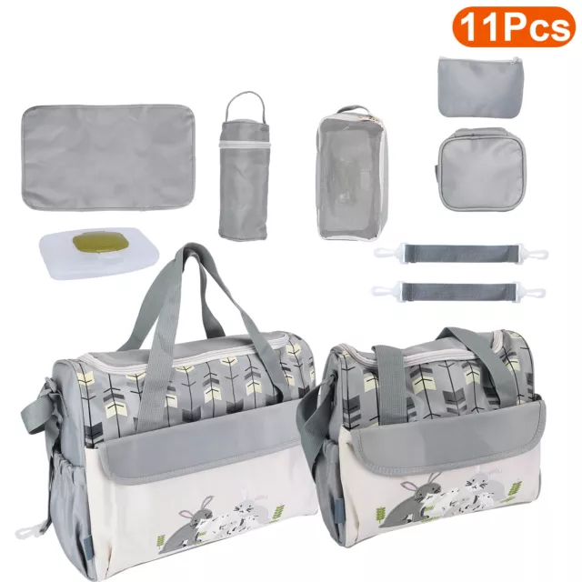 11PCS Diaper Bag Tote Set with Food Bag Clothes Bag Bottle Bag Diaper Pad Wallet