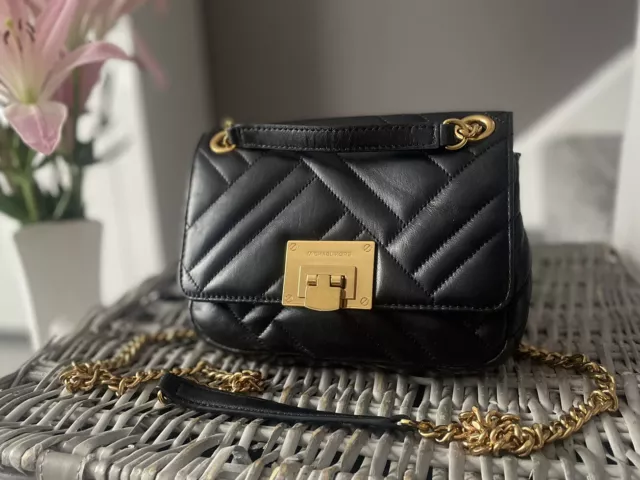 MICHAEL KORS Sloan Black Quilted Leather Shoulder Crossbody Bag Chain Strap