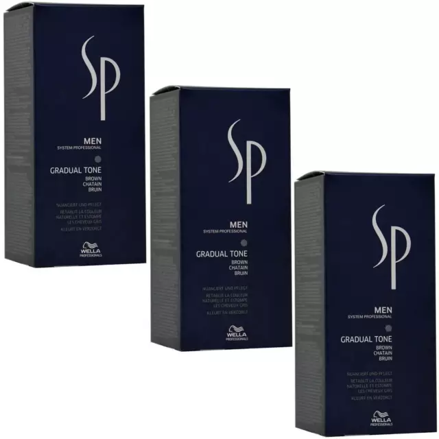 3x Wella SP Just Men - Gradual Tone Braun Pigment Mousse 60 + 30 ml