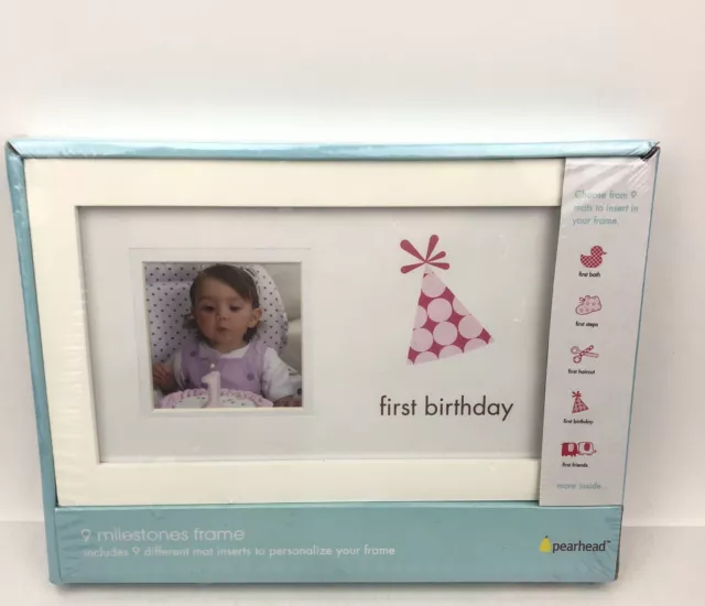 Pearhead First Birthday Pic Frame, Girl 2 1/4" x 2 1/4" Baby Picture Frame Gift