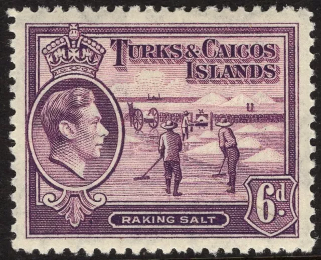 TURKS & CAICOS ISLANDS-1938-45 6d Mauve Sg 201 LIGHTLY MOUNTED MINT