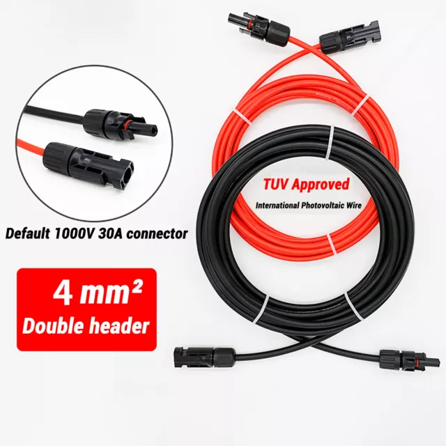 Solar Panel PV Cable DC Rated 2.5mm² 4mm² 6mm² + Connector Crimp Wire Red/Black