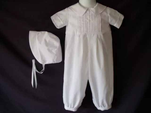 Infant Baby Boys White Handmade Christening Romper Baptism Outfit  0-12 Mont