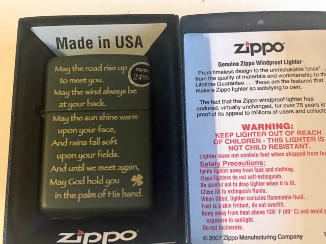 Zippo Windproof Irish Blessing Lighter, Green Matte  New In Box Sealed