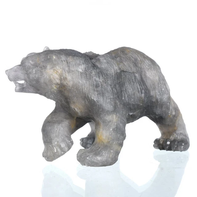 Oso de cristal de cuarzo gris natural de 5,2" tallado coleccionables decoración regalo AY30