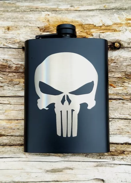 Punisher Skull Black Stainless Hip Flask 8 oz.