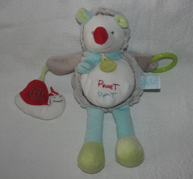 Babynat Doudou Peluche Herisson Gaston Pantin Activites Grelot Anneau Pouet Kom9