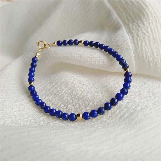 4MM Natural Lapis Lazuli Beads Bracelet Lucky Cuff Healing Practice Taseel Chain