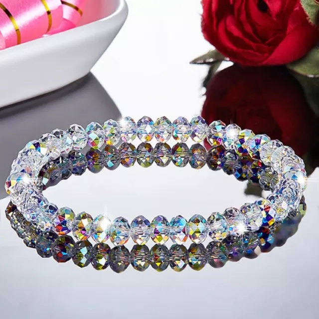 6mm Aurora Borealis Square Crystals Bracelet Wristband Wedding Jewelry Gifts New