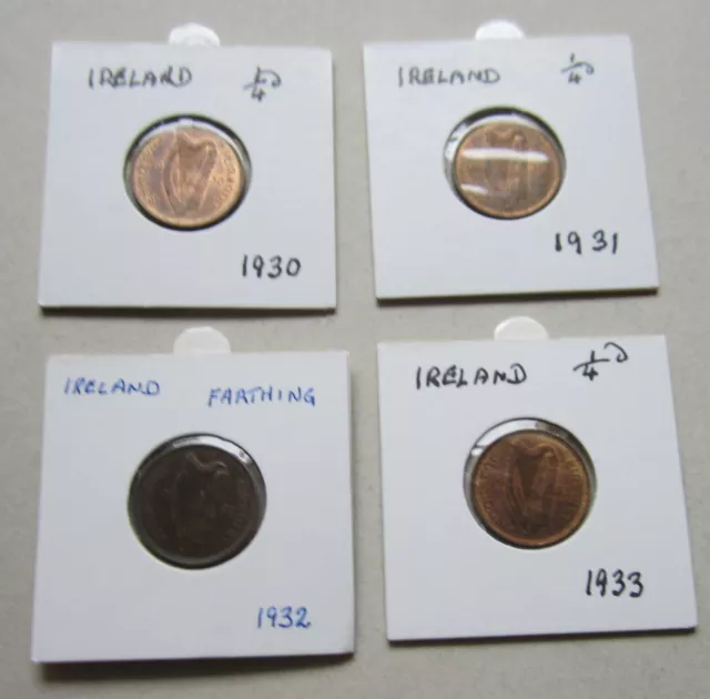 Ireland -Four Irish Farthings 1930 1931 1932 1933 all UNC