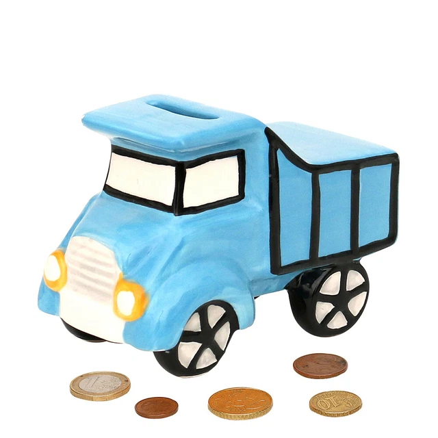 Keramik Spardose Sparfigur LKW blau Geld sparen Porzellan 13x8x10cm 20 0212