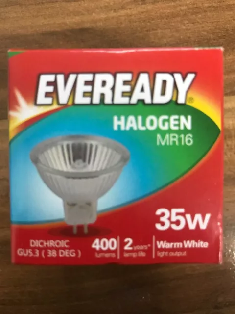 6 X Eveready Mr16 35W Halogen Light Bulbs 400 Lumens Dichroic Gu5.3