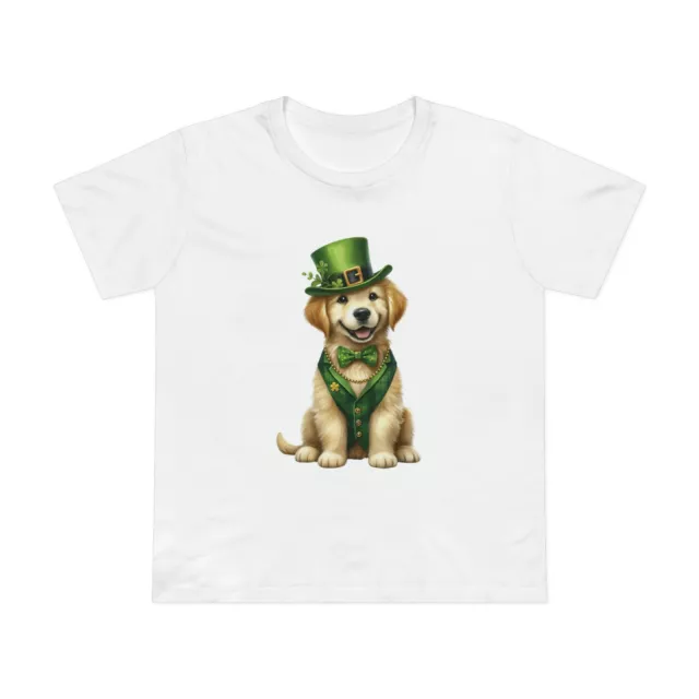 St. Patrick's Day - Golden Retriever Dog | Women's Premium Cotton Crewneck T-...