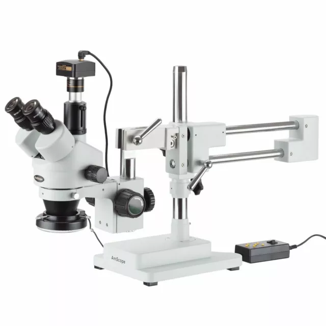 AmScope 3.5X-90X Trinocular Stereo BOOM Microscope+10MP Camera +4-Zone LED Light