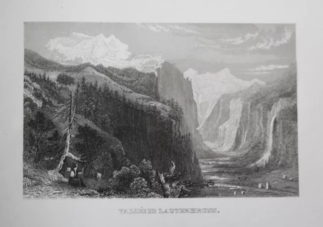 1840 Lauterbrunnen Walserdorf Schweiz Switzerland Suisse Ansicht view Stahlstich