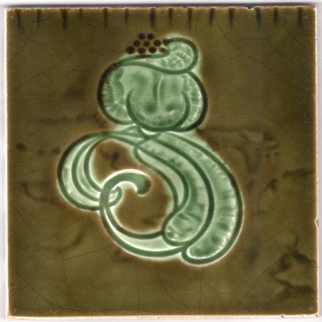 Henry Richards - c1905 - Green Floral Abstract - Antique - Art Nouveau - Tile