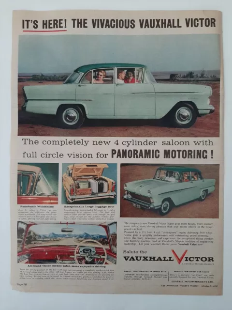 Vintage Australian advertising 1957 ad GM GENERAL MOTORS HOLDEN VAUXHALL VICTOR