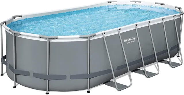 Bestway Power Steel 18' x 9' x 48" Outdoor Oval Frame Above Ground Swimming Pool