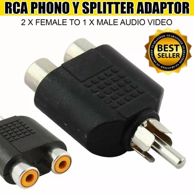 RCA Phono Male to 2 RCA Phone Female Stereo Jack Plug Sockets Audio Adapter New