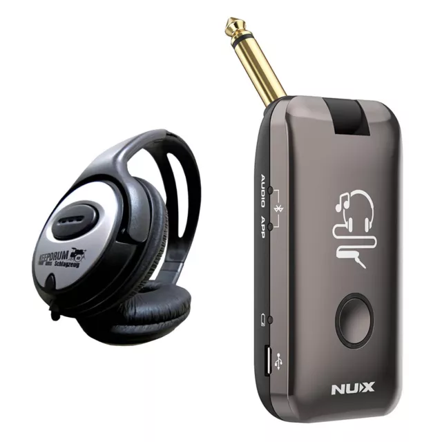 Nux Mighty Plug Drahtlose Verstärker- und Effekt-Simulation + keepdrum Kopfhörer