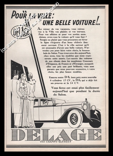 Vintage 1930s Delage Ad Advertising
