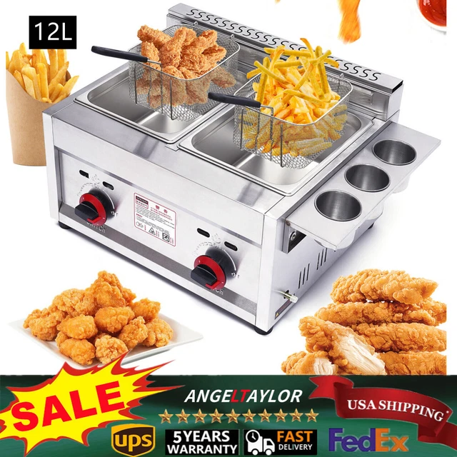 Commercial Stainless Steel LPG Deep Fryer Countertop 12L Gas Fryer Frying Basket