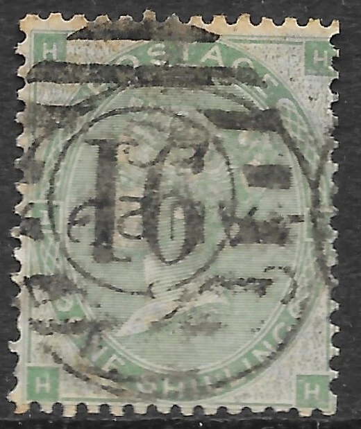 GB Queen Victoria Stamp SG90  1/- Green Plate 1 = 2  r13150