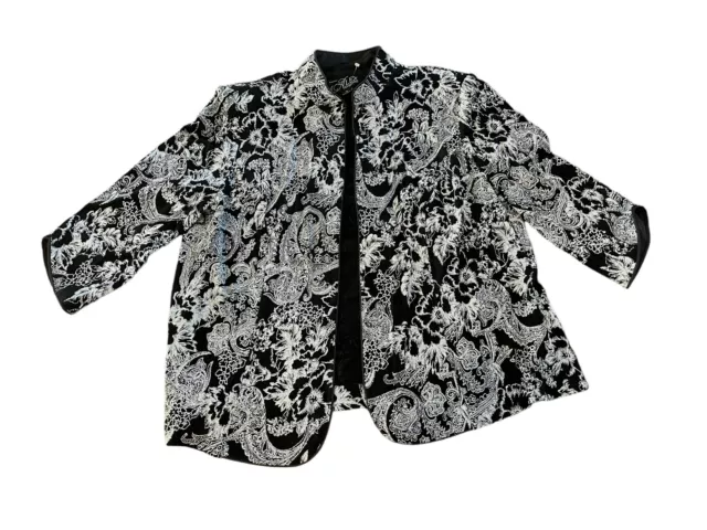 ALEX EVENINGS Sparkly/Metallic Black Silver Open Jacket Blazer Plus Sz 1X