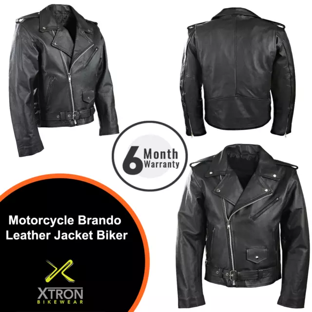 Mens Brando Leather Motorcycle Perfecto Black Grade A Marlon Biker Jacket