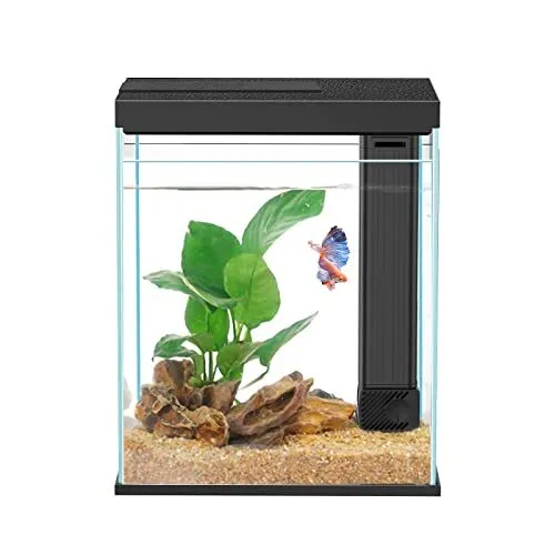 Betta Fish Tank Glass Aquarium Starter Kit, Small Fish Tank 2.3 Gallon Black