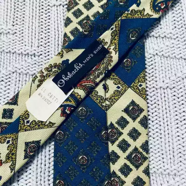 Vintage yellow and blue paisley skinny tie 3