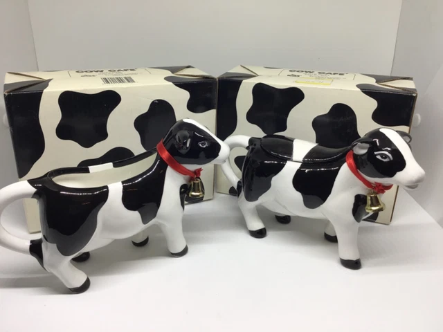 Vintage Russ Cow Cafe’ Ceramic Cow Sugar Bowl and Creamer Set