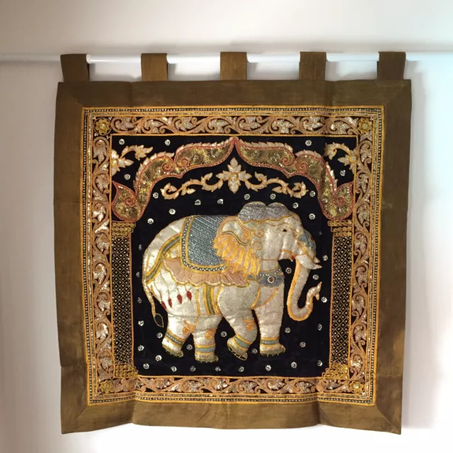 kalaga tapestry wall hanging vintage thai burmese embroidered sequns elephant 2