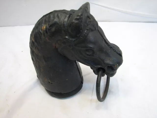 Vintage Cast Iron Horse Head Bust Hitching Post Pricked Ear Top Ring Equestrian