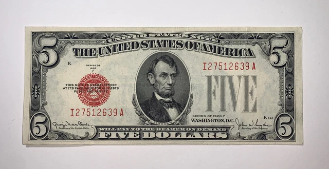 1928 F $5 ((Red Seal)) United States Legal Tender Note•Low Term CLARK Signature