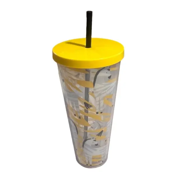 Starbucks Zebra Venti 24 oz Cold Cup Tumbler Yellow / Black w/ Straw RARE