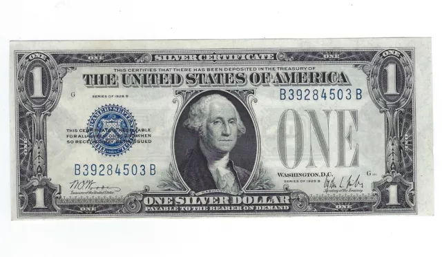 1928 B Series Silver Certificate $1 UNC One Dollar Paper Money Blue Seal CU