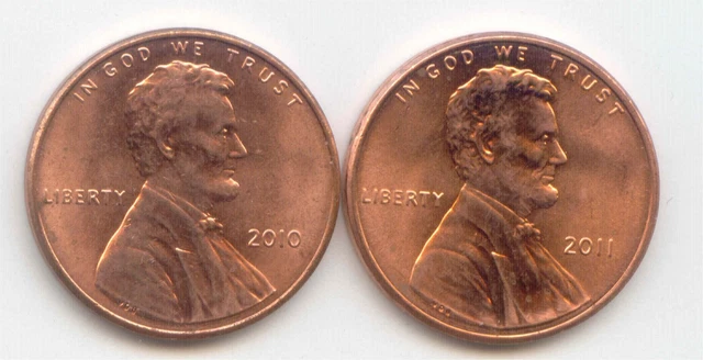 USA 2010 2011 American One Cent Lincoln Shield Penny 1c Exact Set - 2 Coins