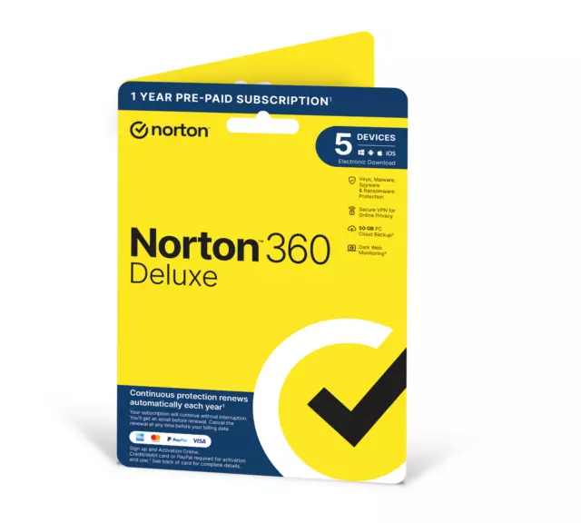 Norton 360 Deluxe mit VPN 2024 5 Geräte 1 Jahr - am selben Tag 5 Minuten E-Mail-Zustellung