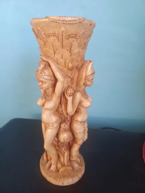 Balinese Thai Resin Hand Carved Vase Vintage 1950s