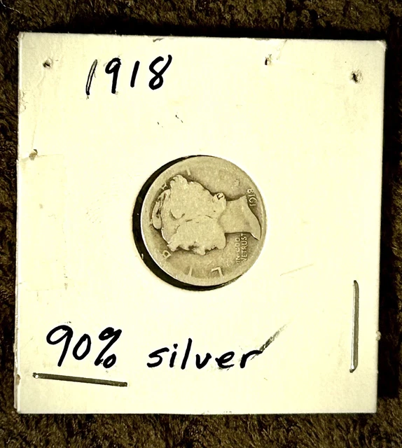 1918 Mercury Silver Dime 90% Silver Average Circulated