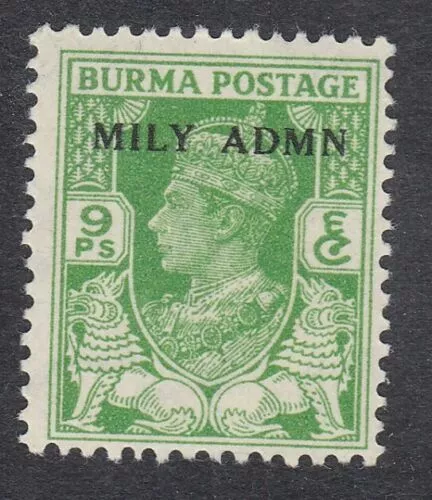 BURMA 1945 SG38 KGVI MILITARY ADMIN 9p. YELLOW-GREEN -  MNH