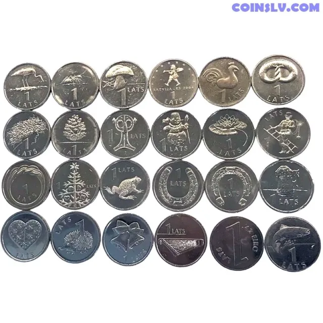 Full Set Latvia 1 Lat Special design 24 coins 1992-2013 XF-UNC