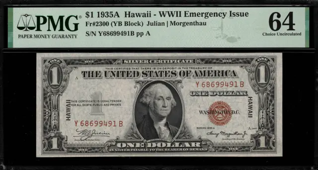 1935A $1 Hawaii WWII Emergency Issue FR-2300 - YB Block - PMG 64 Uncirculated
