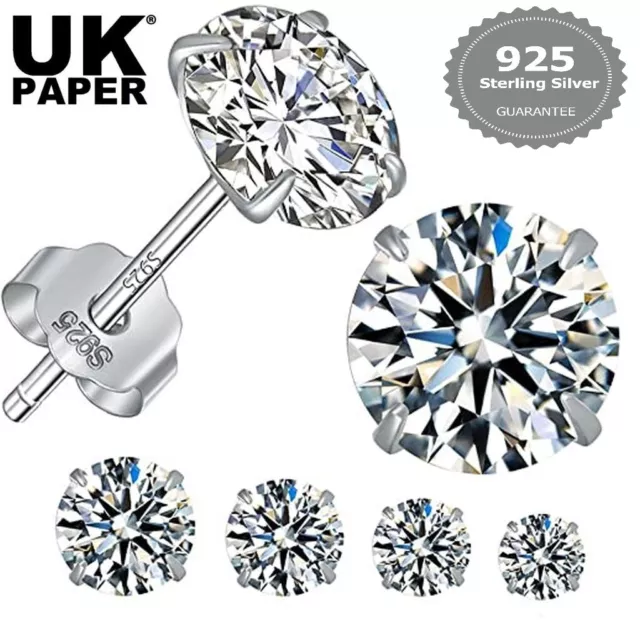 Genuine 925 Sterling Silver Cubic Zirconia Stud Earrings Small Round CZ Set Pack 3