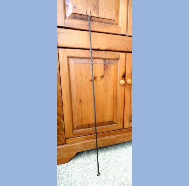 antique early COLONIAL 38" 2 PRONG FIREPLACE FORK hand forged iron blacksmith