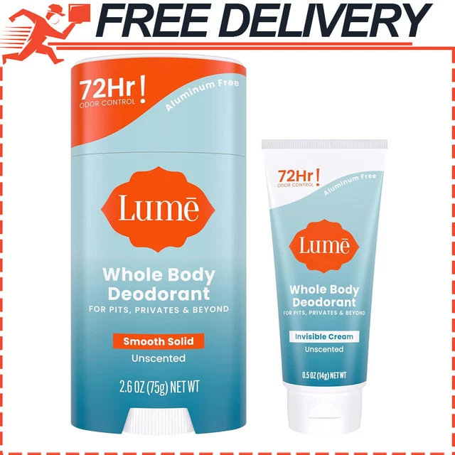 LUME WHOLE BODY Deodorant Invisible Cream Tube Mini & Solid Stick 72Hr