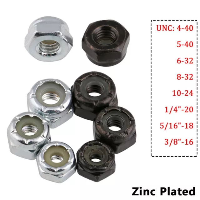 4# -10# 1/4" 5/16" 3/8" UNC Nyloc Self Locking Hex Nuts Nylon Insert Zinc Plated